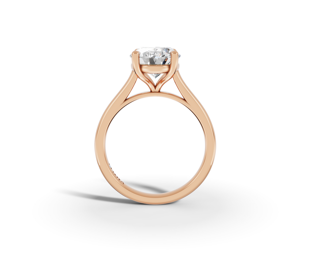 Alba Oval Shape Ring in 18K rose gold with a plain band, set with a LOYA diamond (side view)