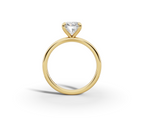 Amor Round Shape Ring in 18K yellow gold with a plain band, set with a LOYA diamond (side view)
