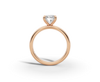 Amor Round Shape Ring in 18K rose gold with a plain band, set with a LOYA diamond (side view)