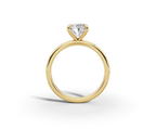 Amor Round Shape Ring in 18K yellow gold with diamonds on the band, set with a LOYA diamond (side view)