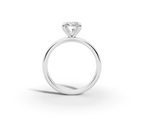Amor Round Shape Ring in 18K white gold with a plain band, set with a LOYA diamond (side view)