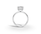Vita Radiant Shape Ring in 18K white gold with diamonds on the band, set with a LOYA diamond (side view)