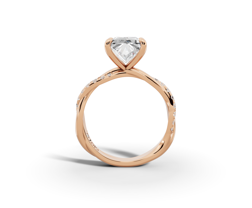 Mira Princess Shape Ring in 18K rose gold with diamonds on the band, set with a LOYA diamond (side view)