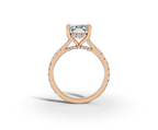Alba Radiant Shape Ring in 18K rose gold with diamonds on the band, set with a LOYA diamond (side view)