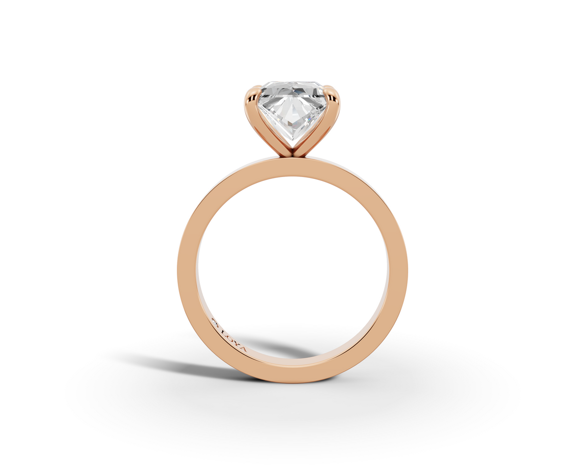 Nova Princess Shape Ring in 18K rose gold with diamonds on the band, set with a LOYA diamond (side view)