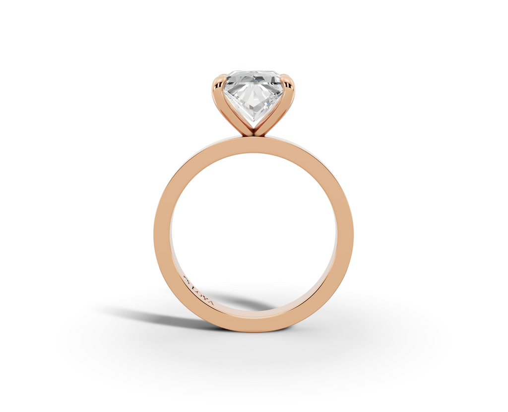 Nova Princess Shape Ring in 18K rose gold with a plain band, set with a LOYA diamond (side view)