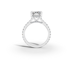 Alba Radiant Shape Ring in 18K white gold with diamonds on the band, set with a LOYA diamond (side view)