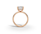 Vita Radiant Shape Ring in 18K rose gold with diamonds on the band, set with a LOYA diamond (side view)