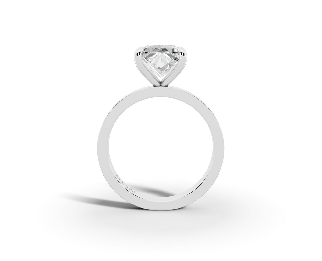 Nova Princess Shape Ring in 18K white gold with a plain band, set with a LOYA diamond (side view)