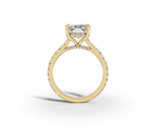 Alba Radiant Shape Ring in 18K yellow gold with diamonds on the band, set with a LOYA diamond (side view)