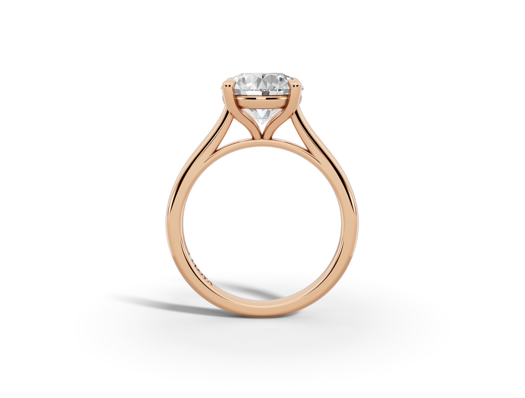 Alba Round Shape Ring in 18K rose gold with a plain band, set with a LOYA diamond (side view)