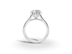 Alba Round Shape Ring in 18K white gold with diamonds on the band, set with a LOYA diamond (side view)