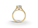 Alba Round Shape Ring in 18K yellow gold with diamonds on the band, set with a LOYA diamond (side view)