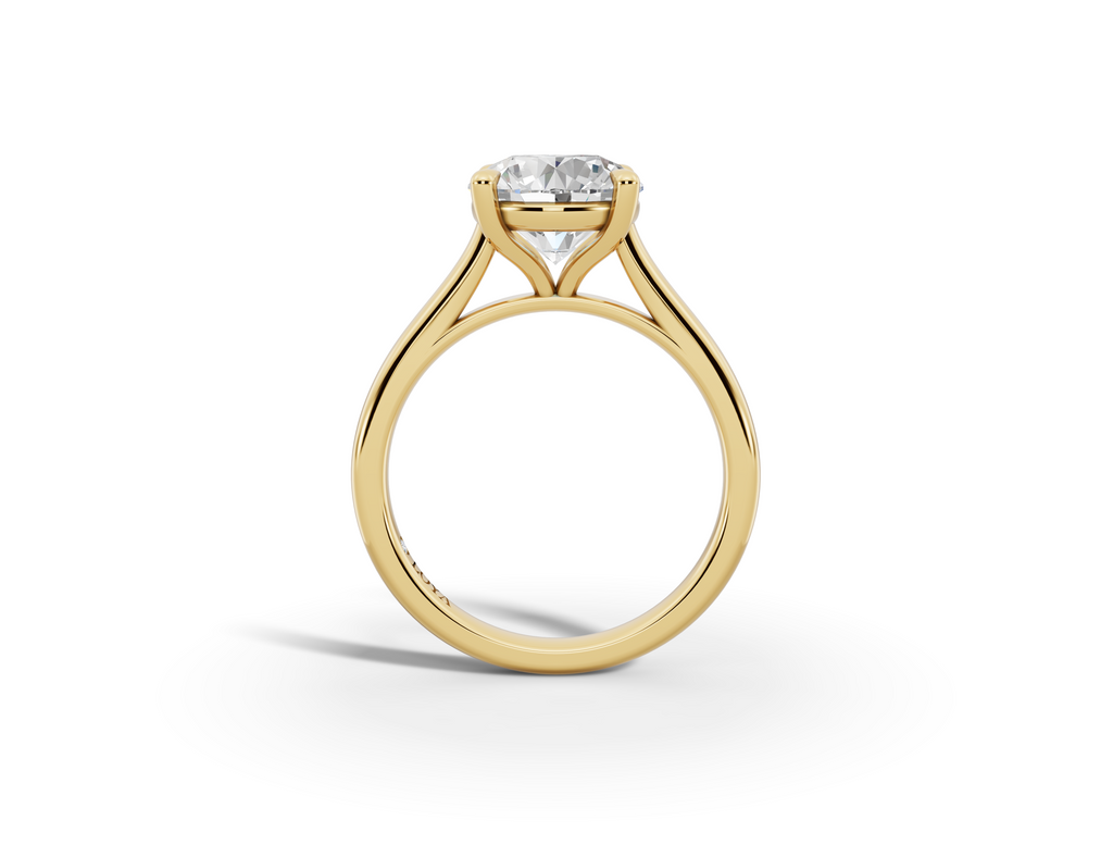 Alba Round Shape Ring in 18K yellow gold with a plain band, set with a LOYA diamond (side view)
