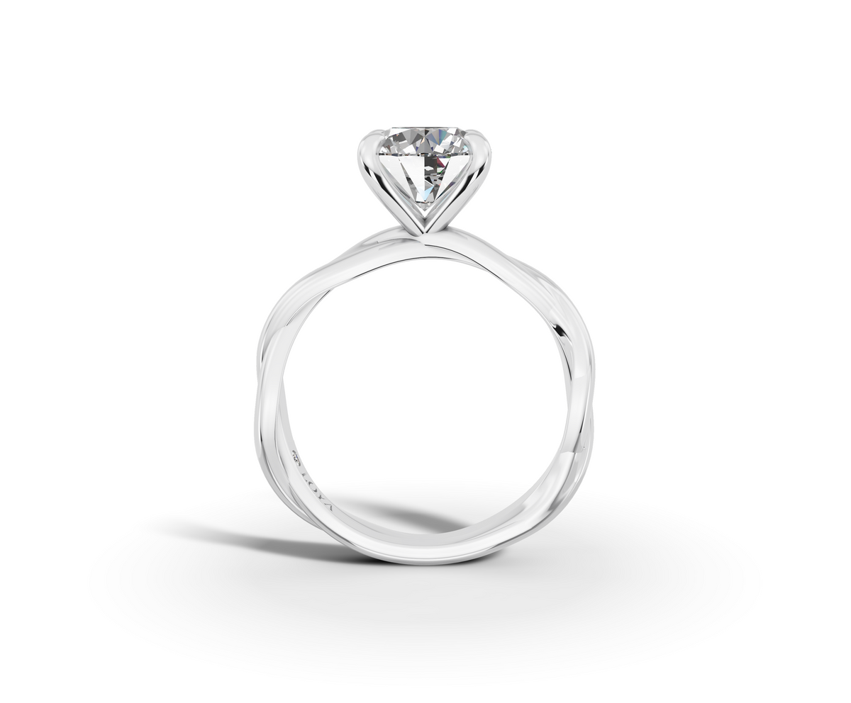 Mira Round Shape Ring in 18K white gold with a plain band, set with a LOYA diamond