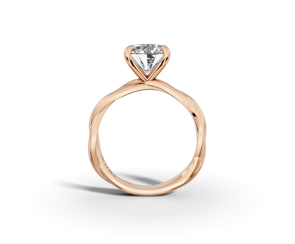 Mira Round Shape Ring in 18K rose gold with a plain band, set with a LOYA diamond
