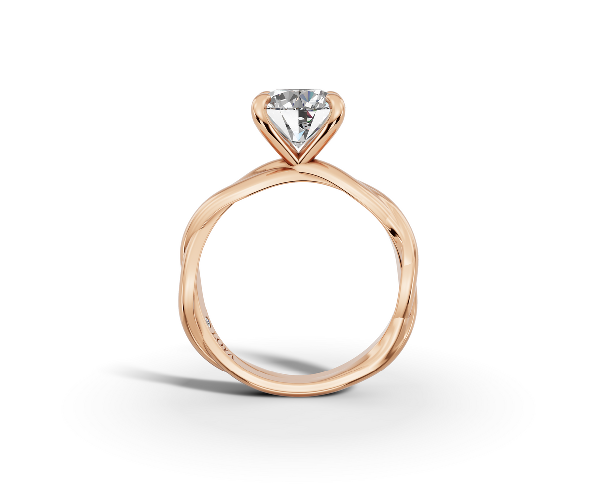 Mira Round Shape Ring in 18K rose gold with a plain band, set with a LOYA diamond