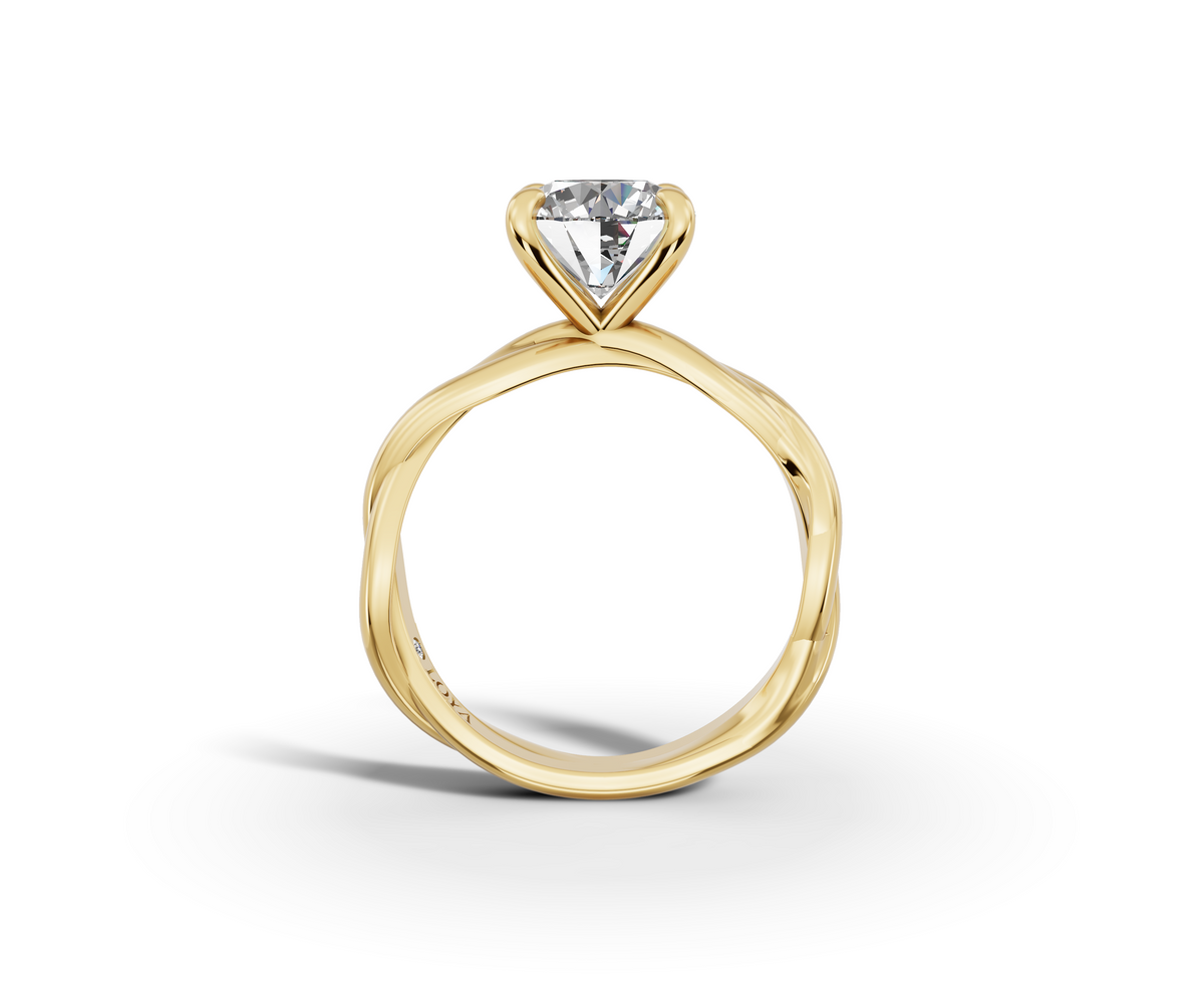 Mira Round Shape Ring in 18K yellow gold with a plain band, set with a LOYA diamond