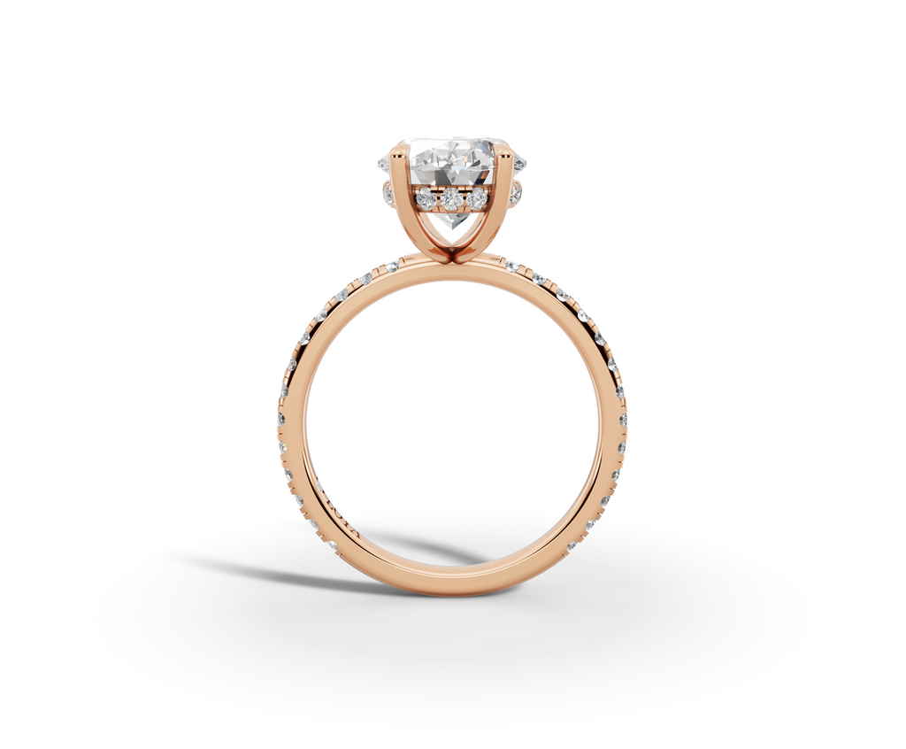 Vita Thin Oval Shape Ring in 18K rose gold with diamonds on the band, set with a LOYA diamond
