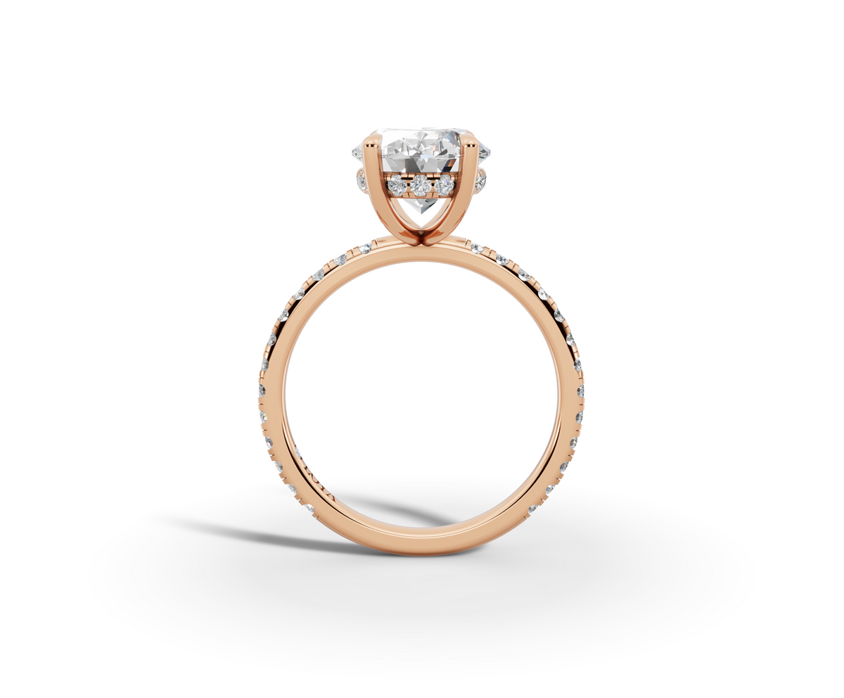 Vita Thin Oval Shape Ring in 18K rose gold with diamonds on the band, set with a LOYA diamond