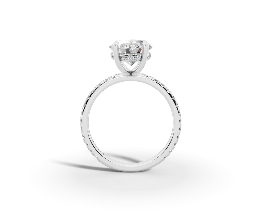 Vita Thin Oval Shape Ring in 18K white gold with diamonds on the band, set with a LOYA diamond