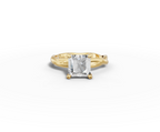 Mira Princess Shape Ring in 18K yellow gold with a plain band, set with a LOYA diamond (lying view)