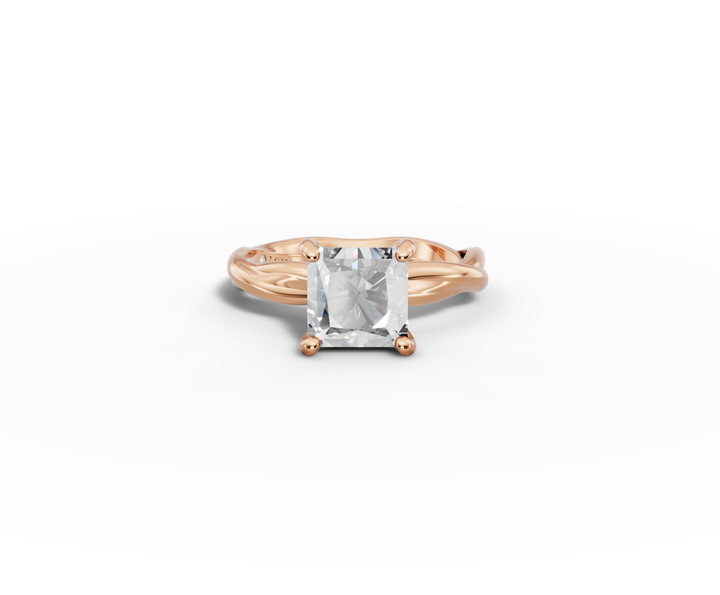 Mira Princess Shape Ring in 18K rose gold with a plain band, set with a LOYA diamond (lying view)