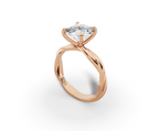Mira Princess Shape Ring in 18K rose gold with a plain band, set with a LOYA diamond (perspective view)