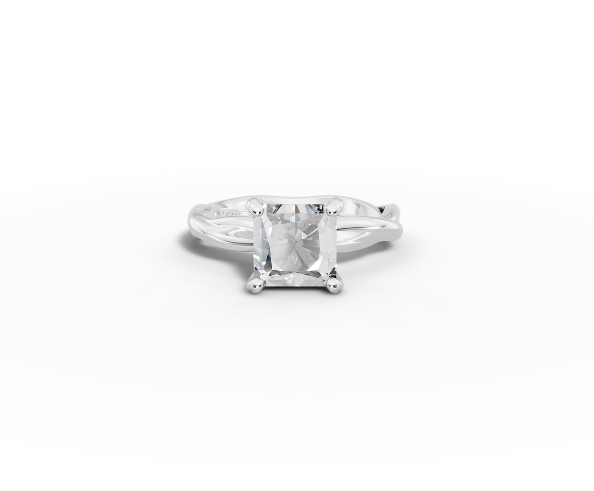 Mira Princess Shape Ring in 18K white gold with a plain band, set with a LOYA diamond (lying view)