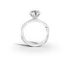 Mira Round Shape Ring in 18K white gold with diamonds on the band, set with a LOYA diamond