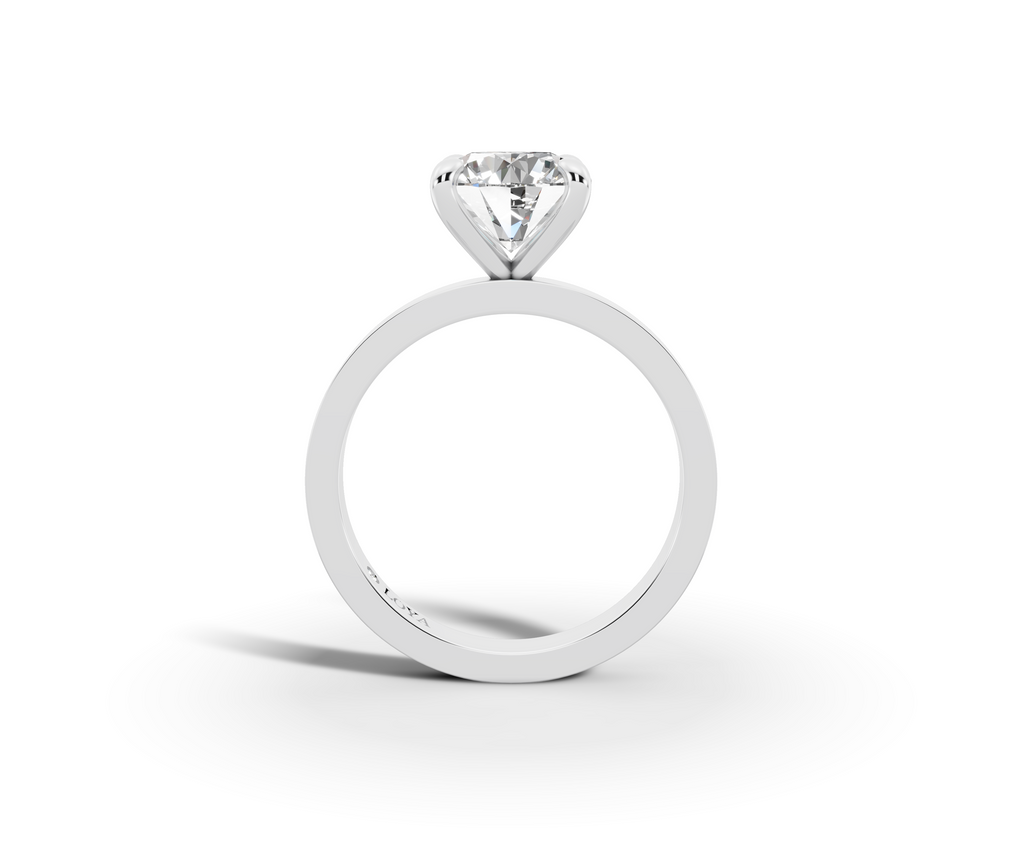 Nova Round Shape Ring in 18K white gold with a plain band, set with a LOYA diamond (side view)