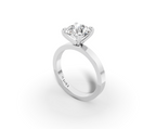 Nova Round Shape Ring in 18K white gold with a plain band, set with a LOYA diamond (perspective view)