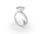 Nova Princess Shape Ring in 18K white gold with diamonds on the band, set with a LOYA diamond